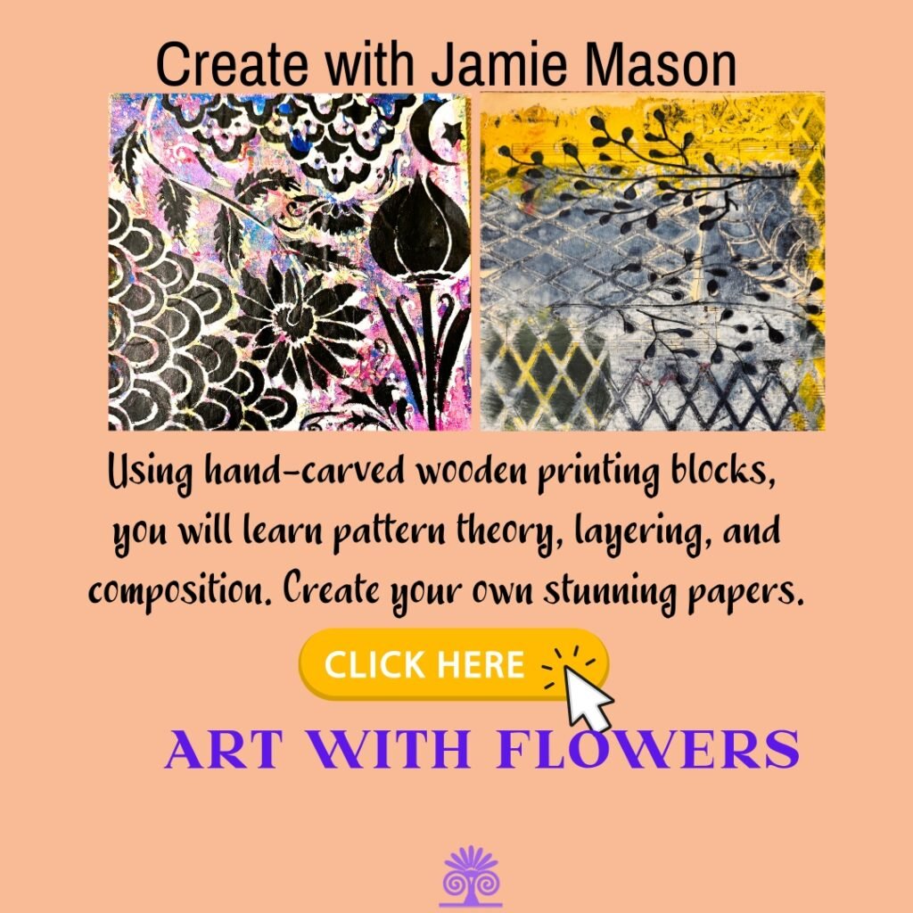 art-with-flowers-block-printing-stencil-art-lesson-class-workshop-London-near-me