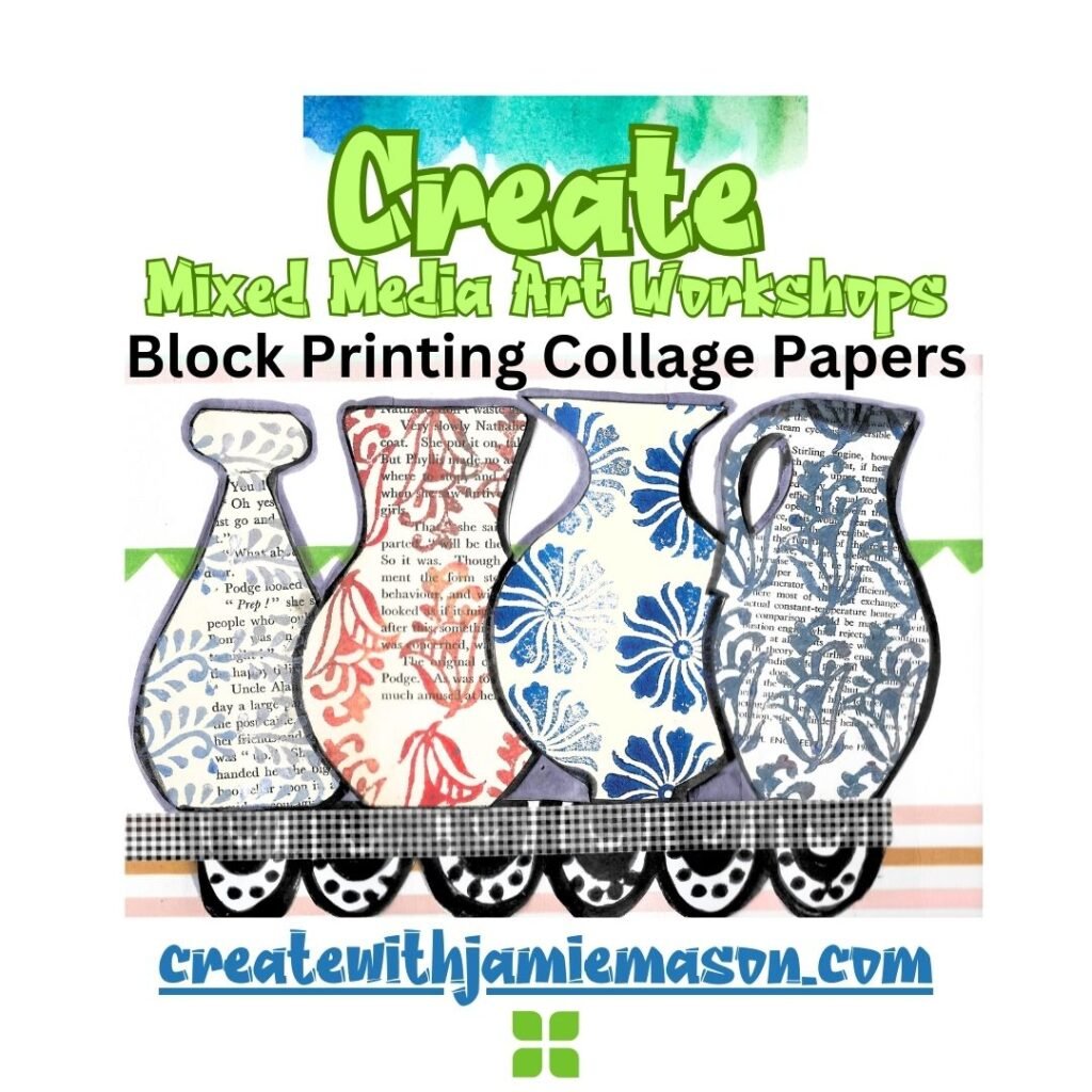 art-class-classes-near-me-London-collage-papers-block-printing-mixed-media-wooden-printing-blocks